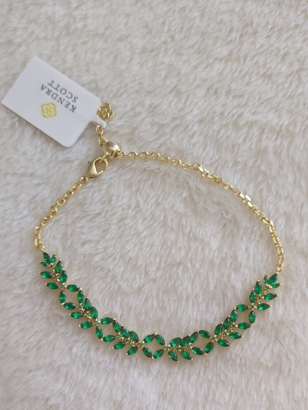 NEW KENDRA SCOTT Rosalie Tennis Bracelet in Green Crystal Gold Adjustable Nwt